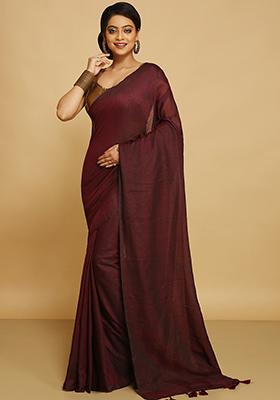 Red Embroidered Art Silk Saree Set