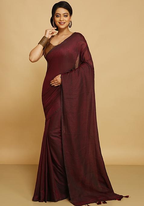 Red Embroidered Art Silk Saree Set