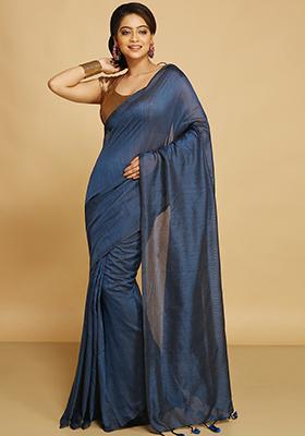 Turquoise Embroidered Art Silk Saree Set