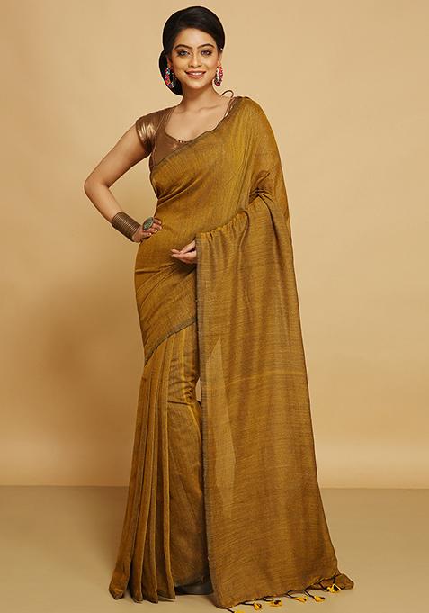 Gold Embroidered Art Silk Saree Set