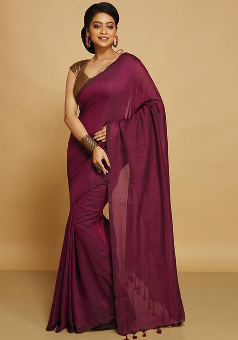 Purple Embroidered Art Silk Saree Set