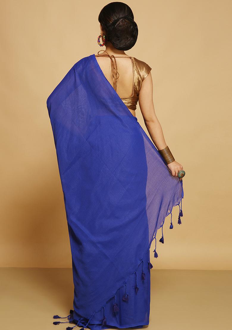 Blue Embroidered Art Silk Saree Set - Indya