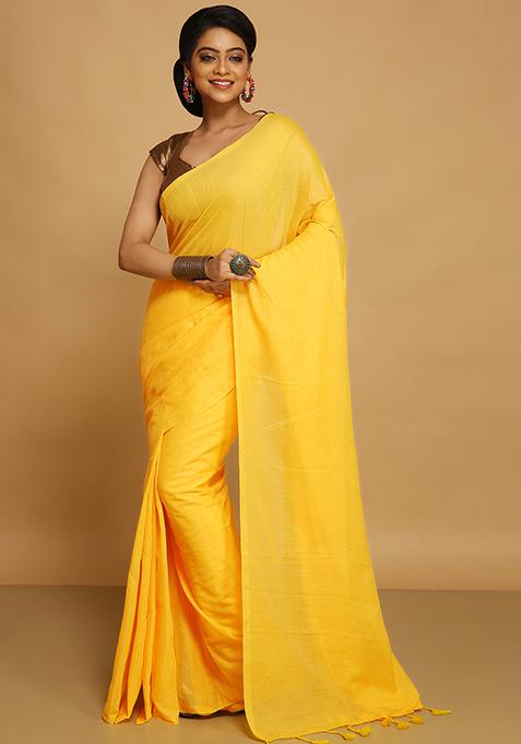 Yellow Embroidered Art Silk Saree Set