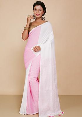 White Embroidered Cotton Saree Set