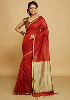 Red Embroidered Art Silk Saree Set