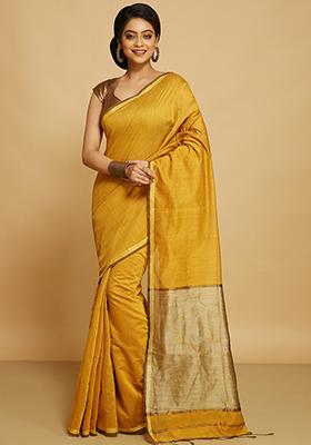 Yellow Embroidered Art Silk Saree Set