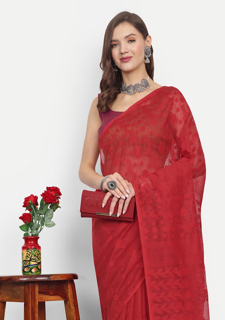Red Weaving Art Silk Saree