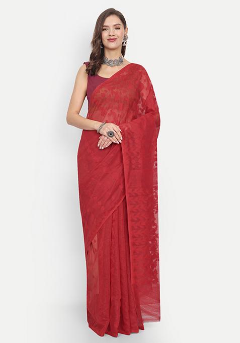 Red Weaving Art Silk Saree