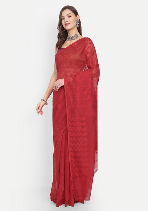 Red Weaving Art Silk Saree