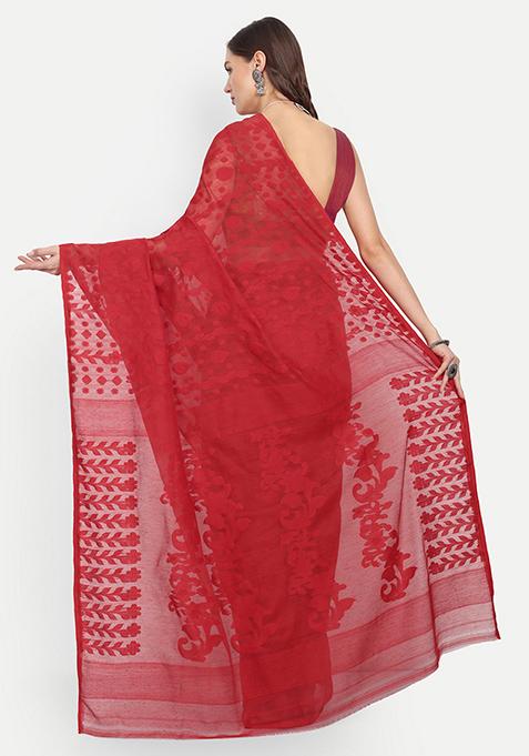 Red Weaving Art Silk Saree