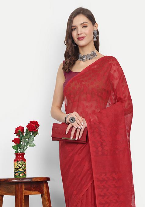 Red Weaving Art Silk Saree