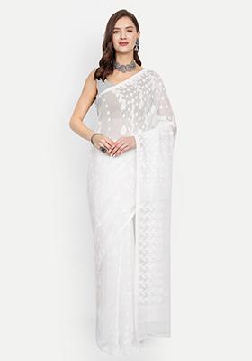 White Weaving Art Silk Saree