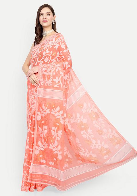 White Weaving Art Silk Saree