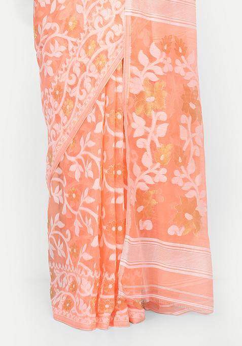 White Weaving Art Silk Saree