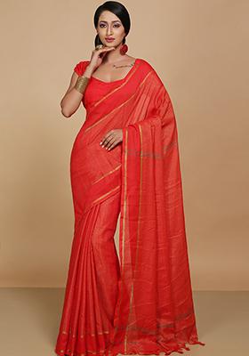 Red Embroidered Art Silk Saree Set