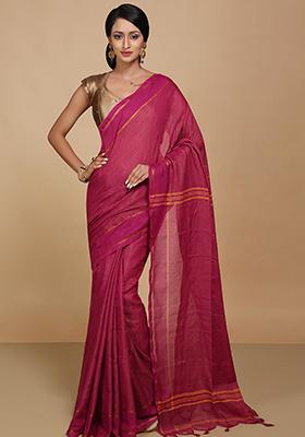 Magenta Embroidered Art Silk Saree Set