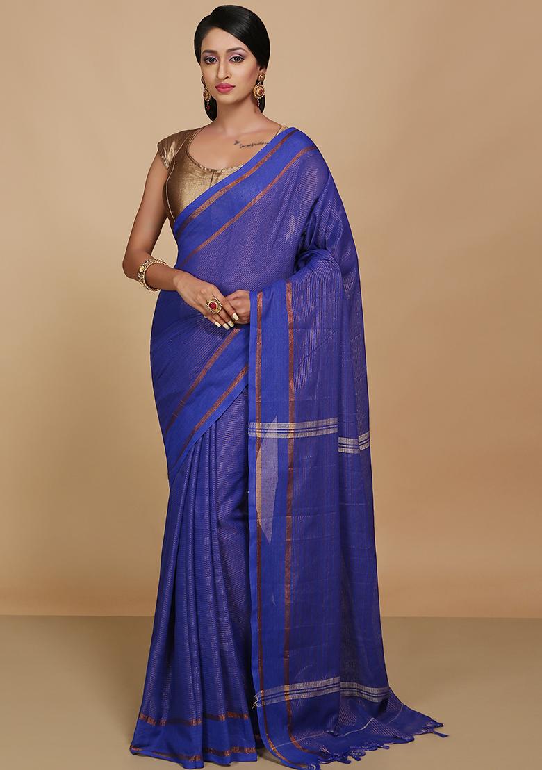 Royal Blue Embroidered Art Silk Saree Set