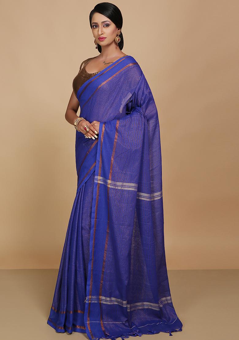 Royal Blue Embroidered Art Silk Saree Set