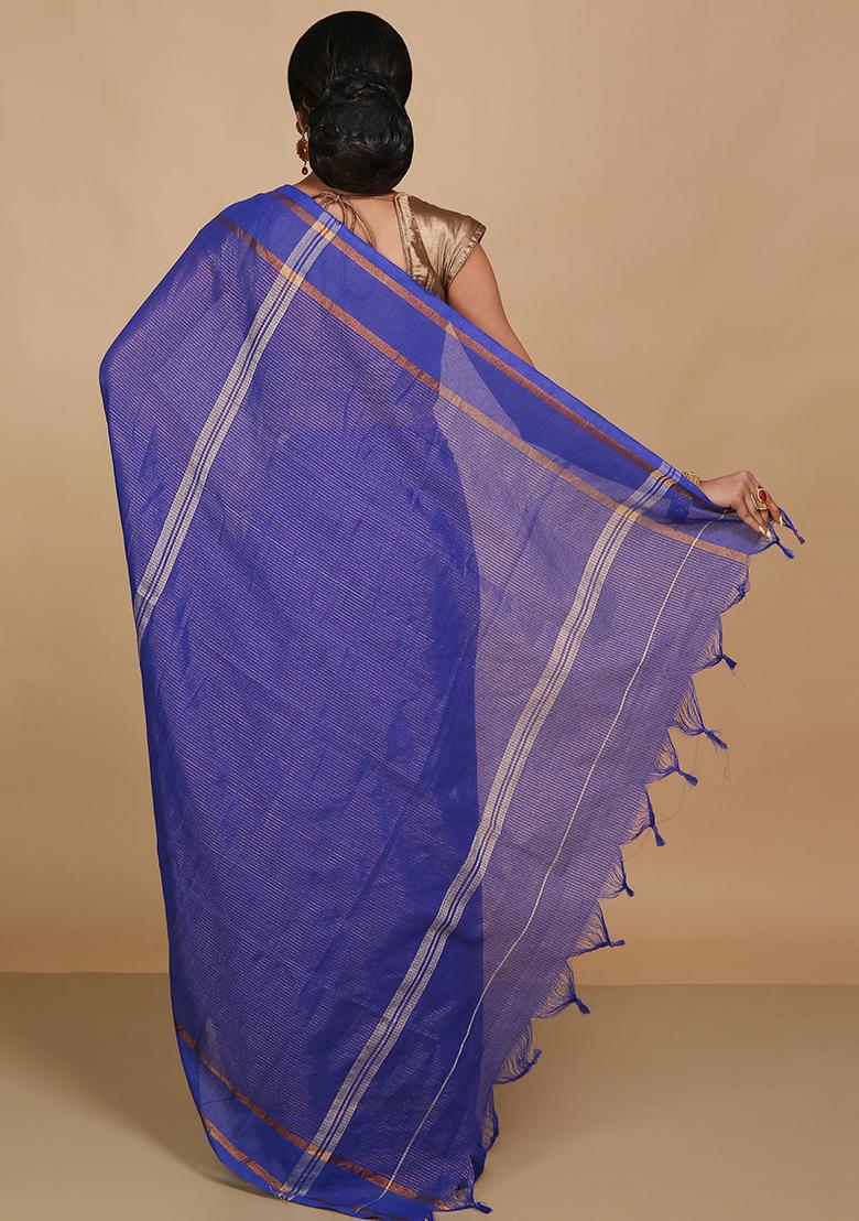 Royal Blue Embroidered Art Silk Saree Set