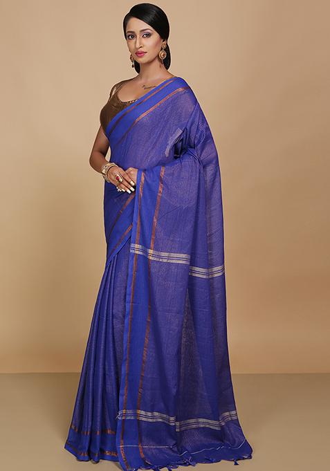 Royal Blue Embroidered Art Silk Saree Set