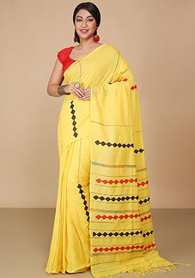Yellow Embroidered Art Silk Saree Set