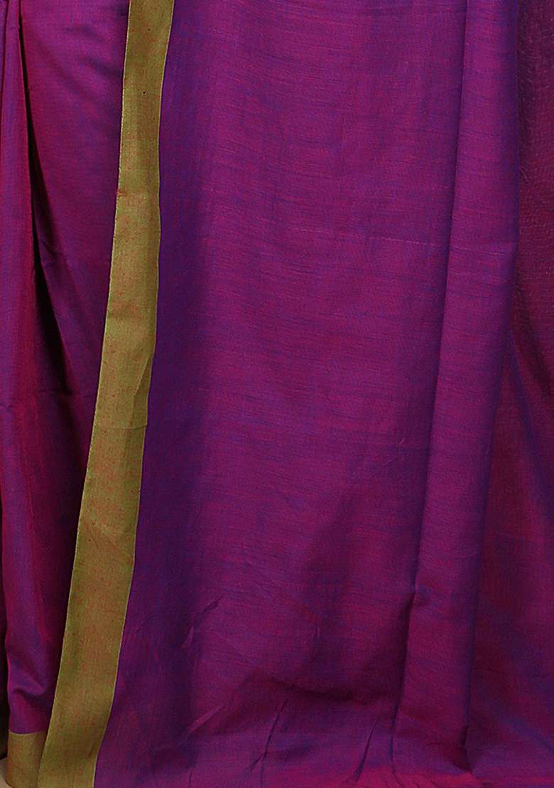 Magenta Embroidered Cotton Saree Set for Diwali and Festive Wear - Indya