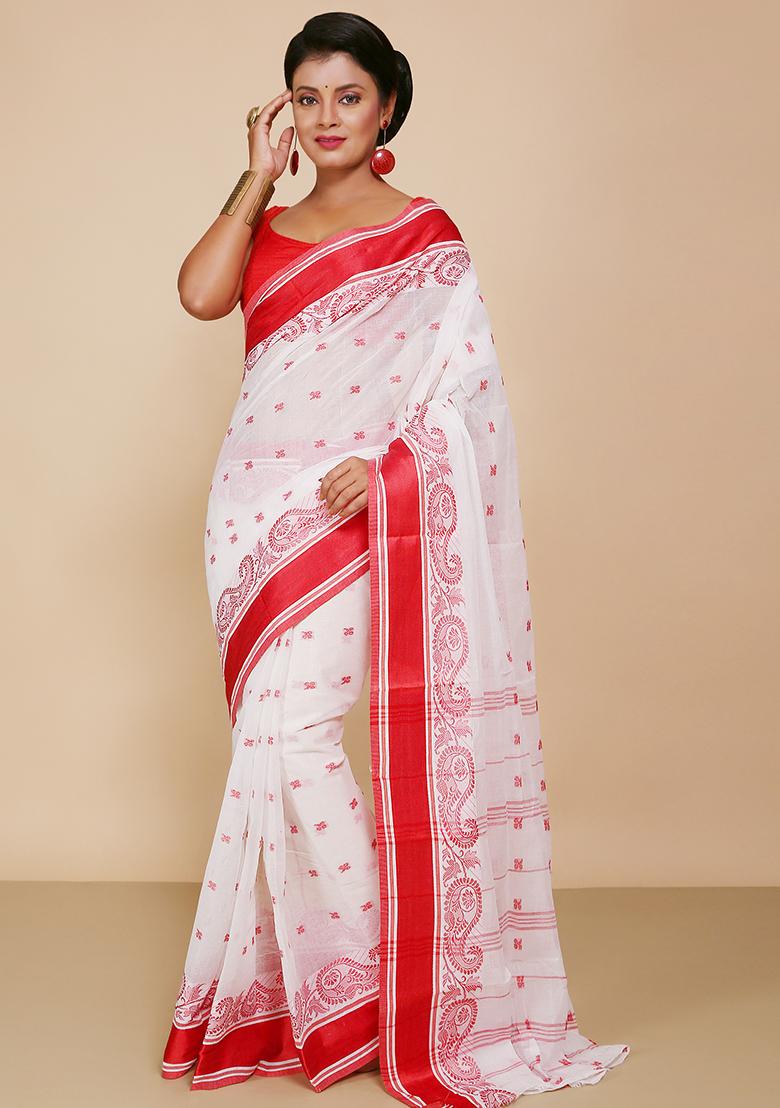 White Weaving Cotton Saree
