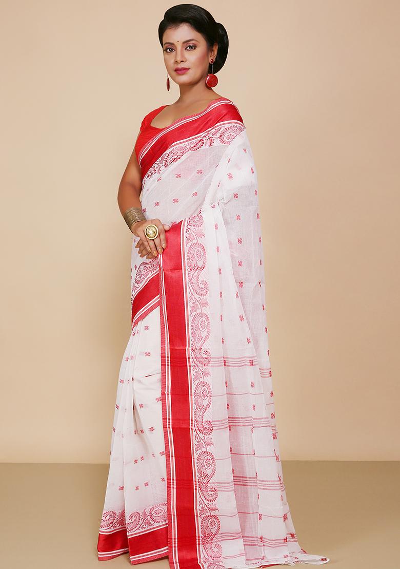 White Weaving Cotton Saree