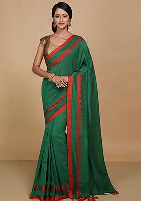Green Embroidered Art Silk Saree Set