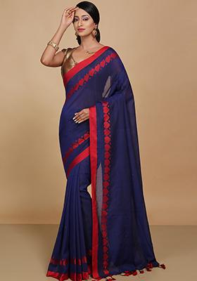 Blue Embroidered Art Silk Saree Set