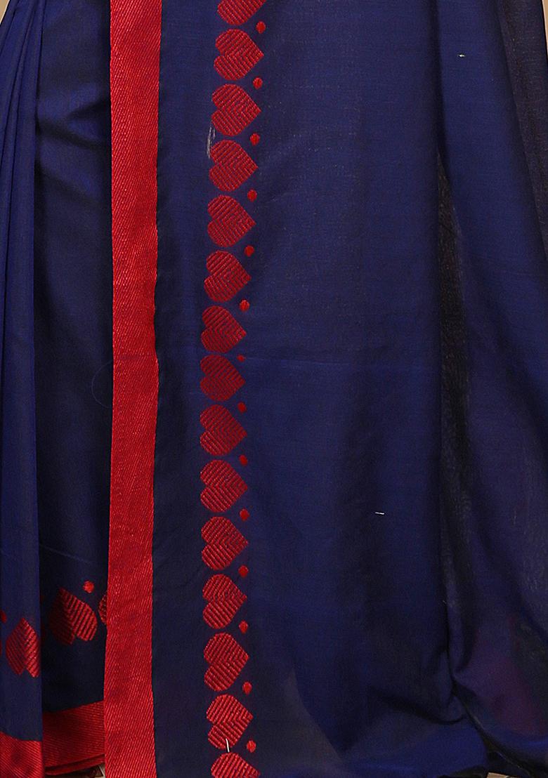 Blue Embroidered Art Silk Saree Set - Indya