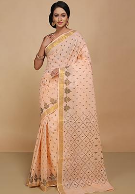 White Printed Cotton Saree