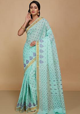 Sky Blue Printed Cotton Saree