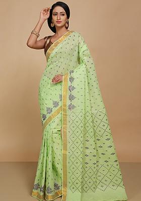Green Printed Cotton Saree