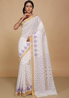 White Printed Cotton Saree