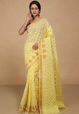 Yellow Printed Cotton Saree