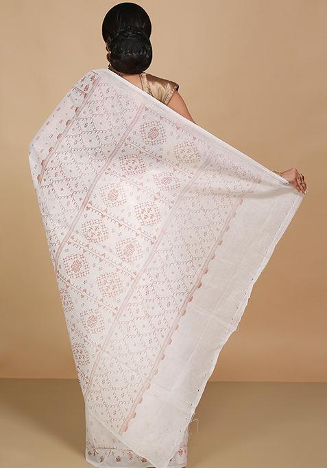 White Printed Cotton Saree