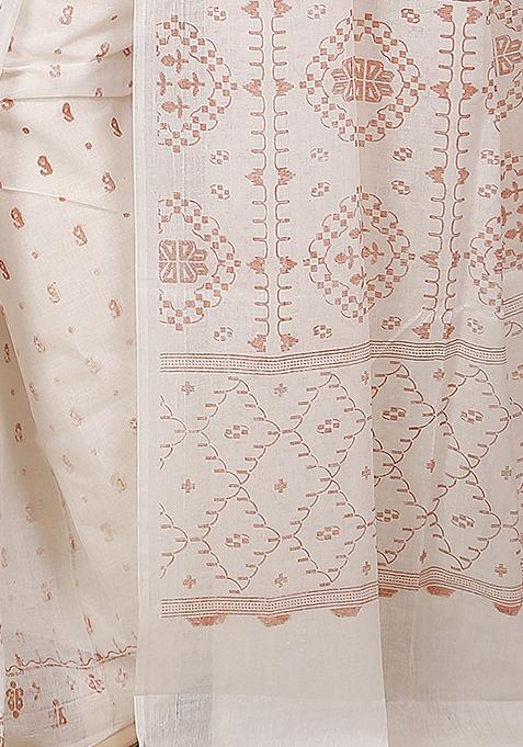 White Printed Cotton Saree