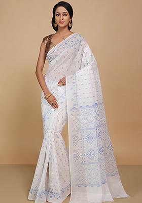 White Printed Cotton Saree