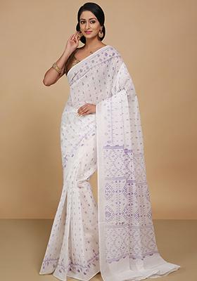 White Printed Cotton Saree