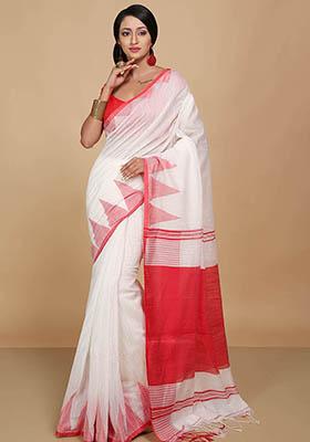 White Embroidered Art Silk Saree Set
