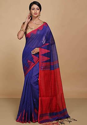 Blue Embroidered Art Silk Saree Set