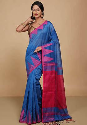 Turquoise Embroidered Art Silk Saree Set