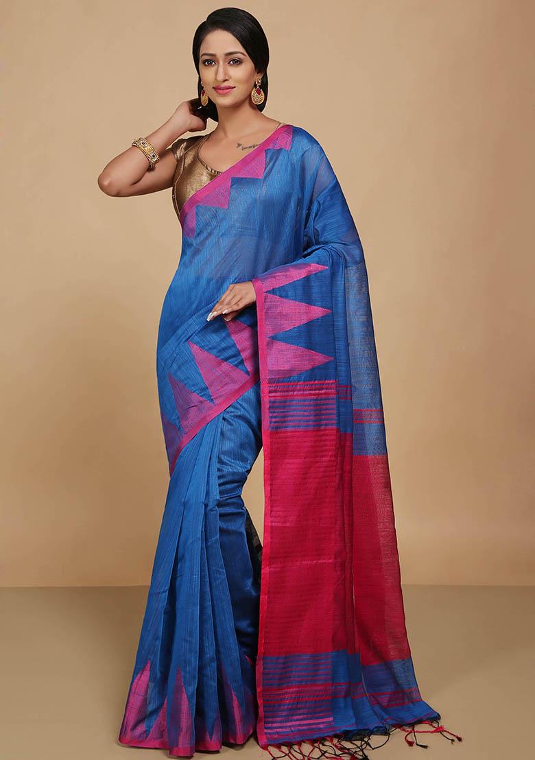 Turquoise Embroidered Art Silk Saree Set
