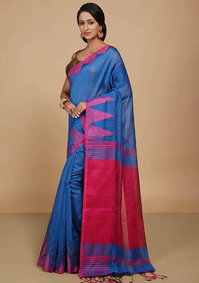 Turquoise Embroidered Art Silk Saree Set