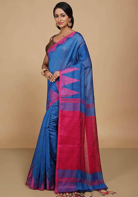 Turquoise Embroidered Art Silk Saree Set