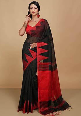 Black Embroidered Art Silk Saree Set