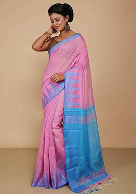Pink Embroidered Art Silk Saree Set
