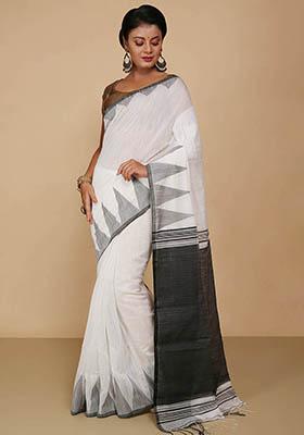 White Embroidered Art Silk Saree Set