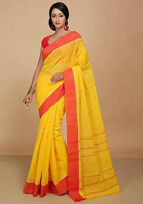 Yellow Printed Cotton Saree